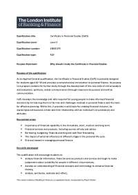CeFS by London Institute of Banking: Personal Finance Intro for Students