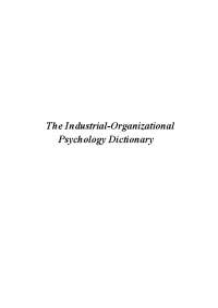 The Industrial-Organizational Psychology Dictionary