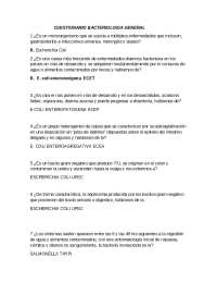 Cuestionario de Bacteriología General: Escherichia Coli y Salmonella