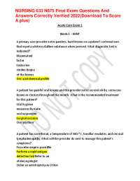 Nursing 633 N675 Final Exam Questions and Answers