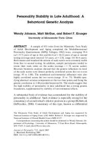 Personality Stability in Late Adulthood: Genetic and Environmental Influences