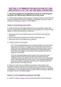Guidance on Refugee Convention & Immigration Act 1999, Article 31 & Section 31