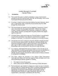 Caution Policy for Simple Cautions in the London Borough of Lambeth