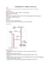 EXPERIMENT 9 – SPRING CONSTANT