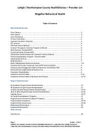 Mental Health and Substance Abuse Services Provider List, Lehigh and Northampton Counties