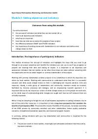 Participatory Monitoring and Evaluation: Setting Objectives and Indicators