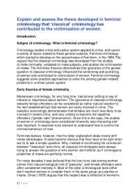 Feminist Perspective on the Victimization of Women in Criminology: A Historical Overview
