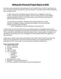 Writing the Personal Project Report at SHS