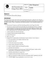 Job Description for Charge Nurse (RN) in Clinic Management