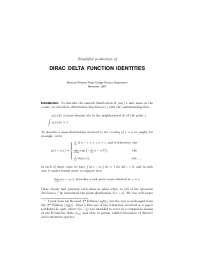 DIRAC DELTA FUNCTION IDENTITIES