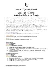 Guide Dogs for the Blind Puppy Training Manual: Order of Training and Behavior Development