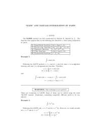LIATE Method and Tabular Integration by Parts