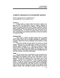 Lurking Variables in Econometric Models: Understanding Synergistic Effects