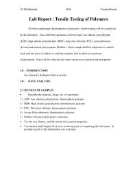 Lab Report : Tensile Testing of Polymers