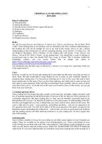 Criminal Law Reading Lists for 2019-2020