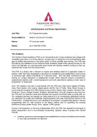 HE Programme Leader Job Description at The Fashion Retail Academy