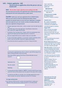 Probate Application Form for a Will in Northern Ireland