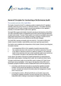 Performance Audits in the ACT: Role, Objectives, and Principles