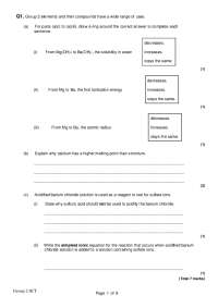 Chemistry Study Notes: Group 2 SCT - Properties & Reactions of Elements & Compounds