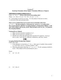 Factoring Trinomials, Perfect Square Trinomials, and Difference of Squares