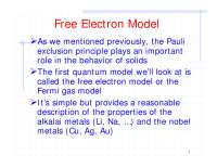 Free Electron Model | Schemes and Mind Maps Molecular Chemistry | Docsity