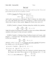 Math 3363 – Spring 2016 Test 2: Fourier Sine Series and Vibrating Strings