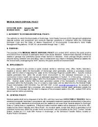 Anchorage Municipal Code and ADEC Regulations for Medical Waste Disposal