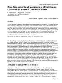 Managing Sexual Offenders in the UK: Current Practices & Future Discussions on Risk Assess