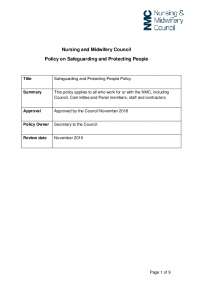Nursing and Midwifery Council's Policy on Safeguarding and Protecting People