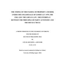 The timing of the passing of property and risk | Study notes Law | Docsity
