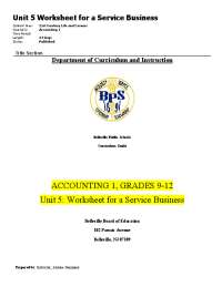 ACCOUNTING 1, GRADES 9-12 Unit 5: Worksheet for a ...