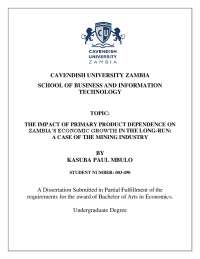 topic: the impact of primary product dependence on zambia's ...