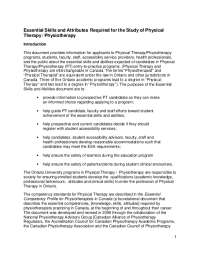 Essential Skills and Attributes for Physical Therapy Students in Ontario, Canada