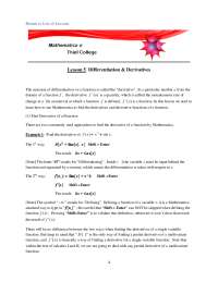 Learning Differentiation and Derivatives with Mathematica