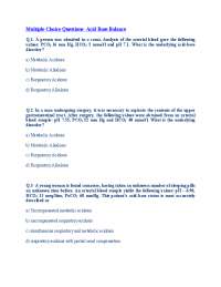 Multiple Choice Questions- Acid Base Balance