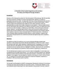 Cardio-Respiratory Interventions Checklist for Entry-Level Physical Therapy Students