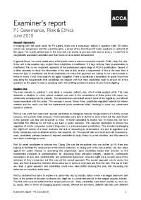 Examiner's Report for P1 Governance, Risk & Ethics Exam, June 2015