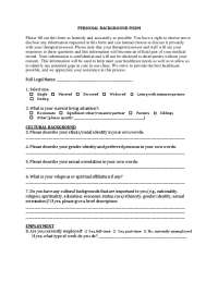 Personal Background Form: Mental Health Assessment