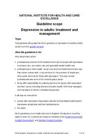 NICE Guideline on Depression in Adults: Treatment and Management