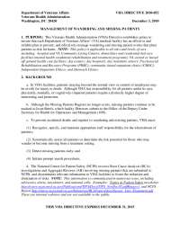 VHA Directive 2010-052, Management of Wandering and ...