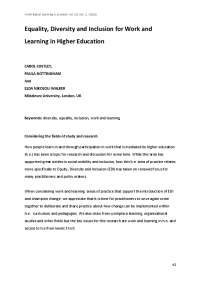 Equality, Diversity and Inclusion for Work and Learning ...