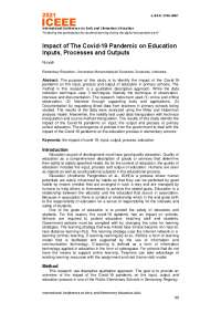 Impact of The Covid-19 Pandemic on Education Inputs ... | Lecture notes ...