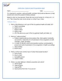 Infection Control and Prevention Quiz