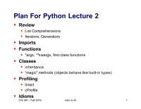 Python Lecture Plan for Introduction to AI Course