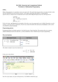 Numerical and Computational Methods: MATLAB Programming Worksheet Solutions