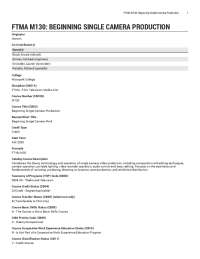 Moorpark College Course: Single Camera Production for Film & TV