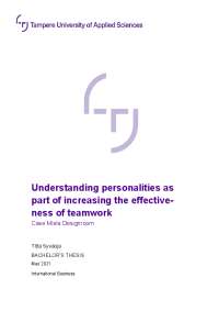 Understanding Personalities for Effective Teamwork in Miela Designroom