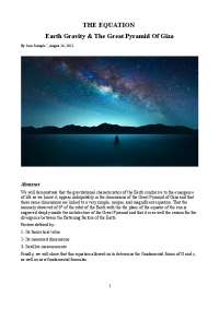 THE EQUATION Earth Gravity & The Great Pyramid Of Giza