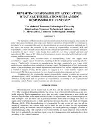 Evolution & Interrelationship of Responsibility Accounting & Centers: A Historical Review