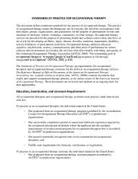 Occupational Therapy Standards of Practice: Minimum Requirements for Delivery of Services
